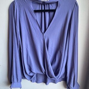 Lush Blue Wrap Blouse 3/4 Sleeve Relaxed Fit